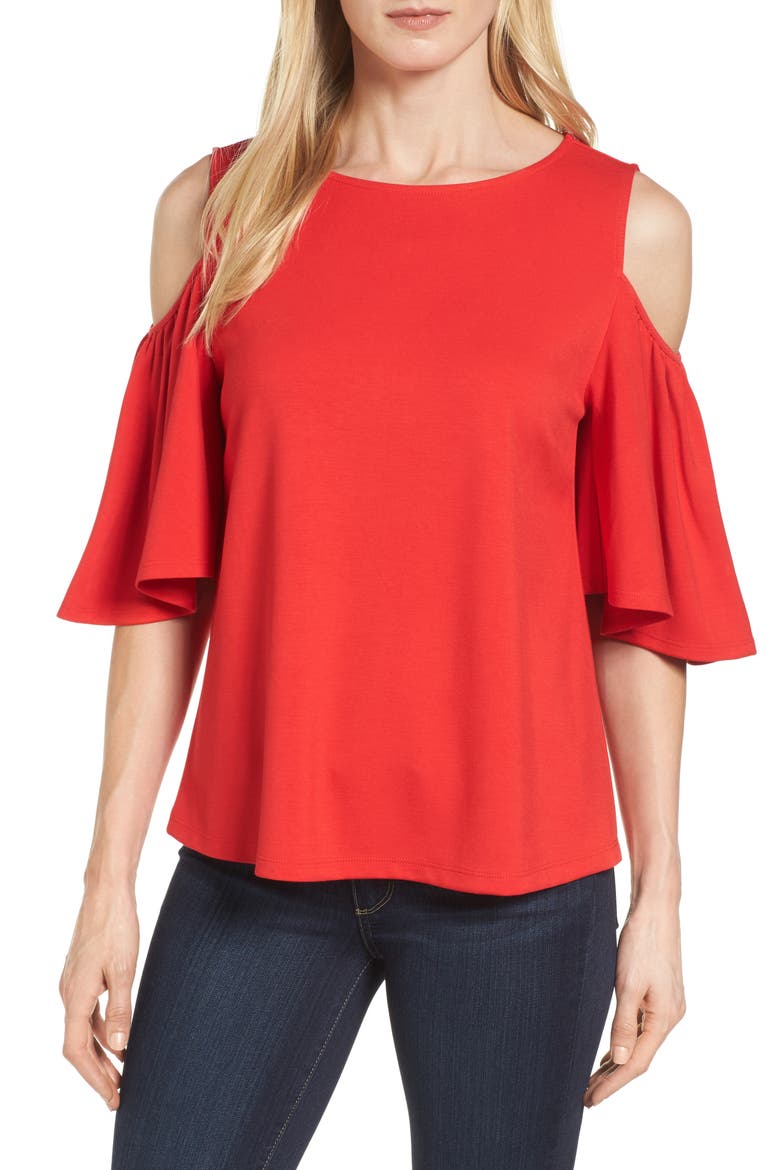 Knit Cold Shoulder Top, Main, color, TANGERINE