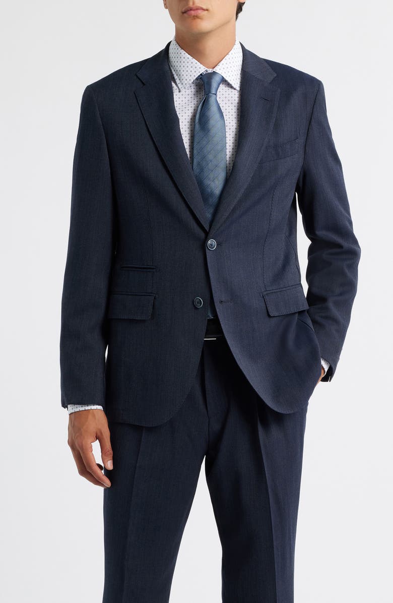 BOSS Heston Slim Fit Textured Stretch Wool Suit, Alternate, color, Dark Blue