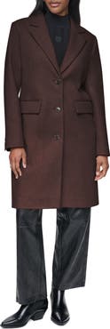 DKNY Single Breasted Wool Blend Coat