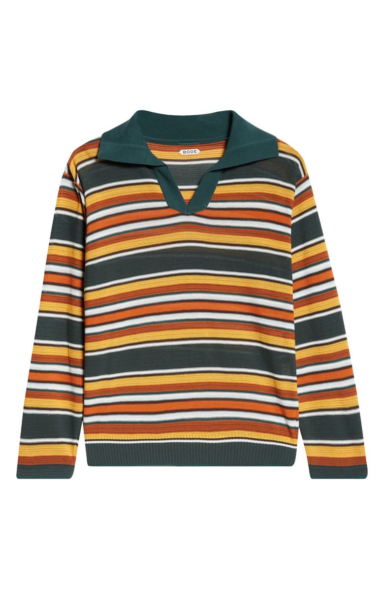 Bode Boxy Parakeet Stripe Long Sleeve Polo, Alternate, color, Multicolor