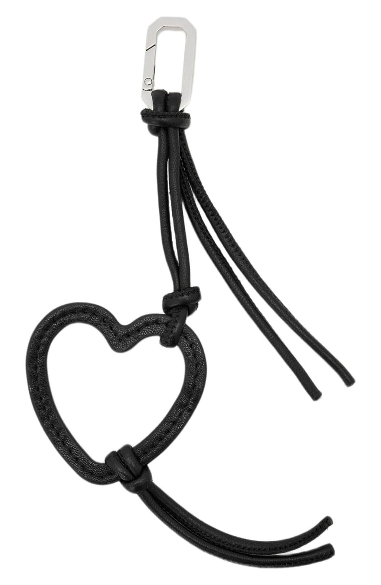 Heart Leather Bag Charm, Main, color, BLACK