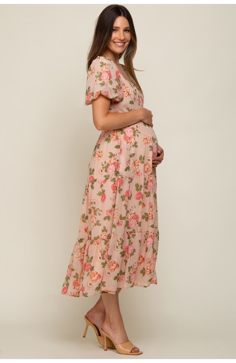 PinkBlush Floral Button Puff Sleeve Midi Dress, Alternate, color, Pink