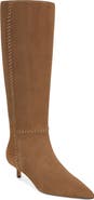 Veronica Beard Lisa Whipstitch Pointed Toe Kitten Heel Knee High Boot