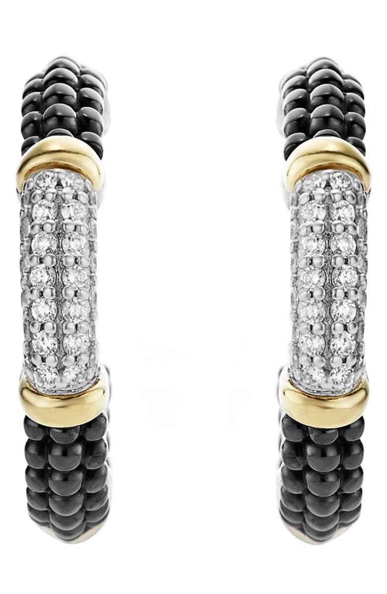 LAGOS 'Black & White Caviar' Diamond Hoops, Alternate, color,