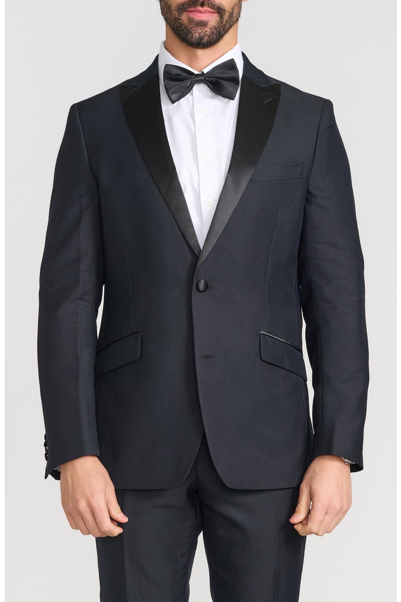 Peak Lapel Slim Fit Tuxedo Jacket, Main, color, BLACK