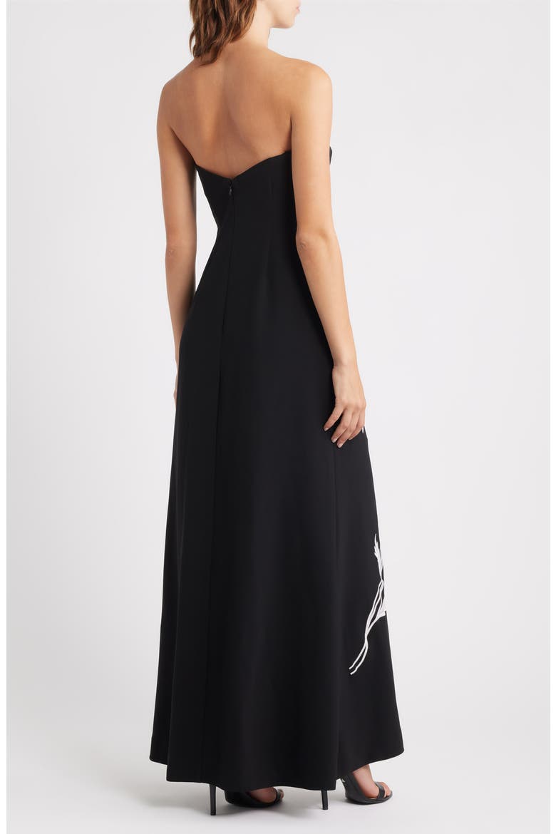 Floral Appliqué Strapless Maxi Dress, Alternate, color, RICH BLACK