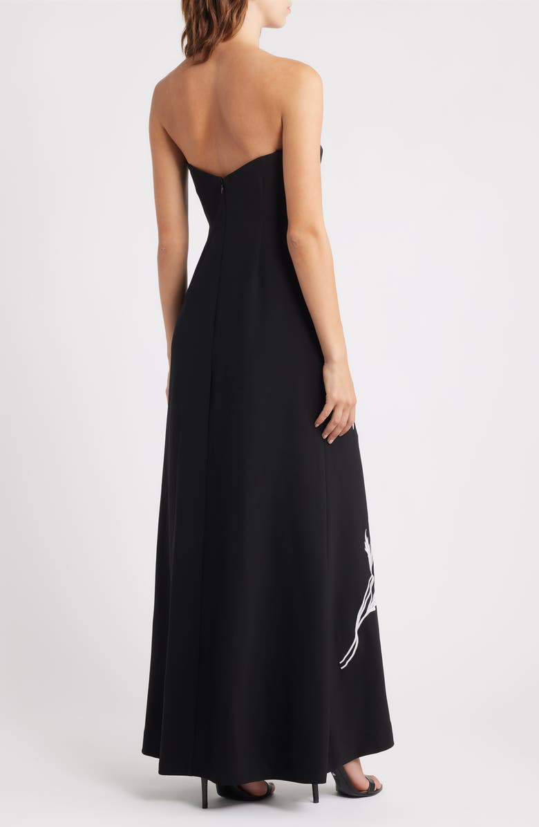 Parker Floral Appliqué Strapless Maxi Dress, Alternate, color, Rich Black