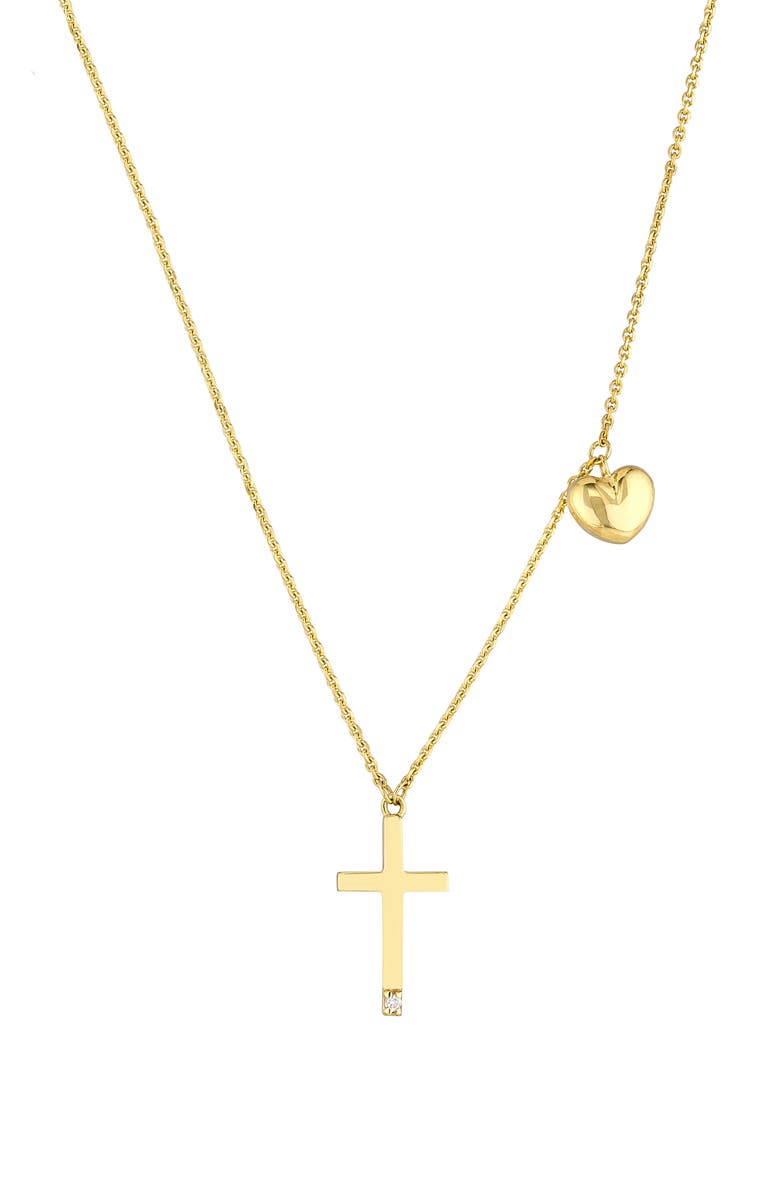HAWLEY ST Diamond Cross & Heart Pendant Necklace - 0.5ct., Main, color, 