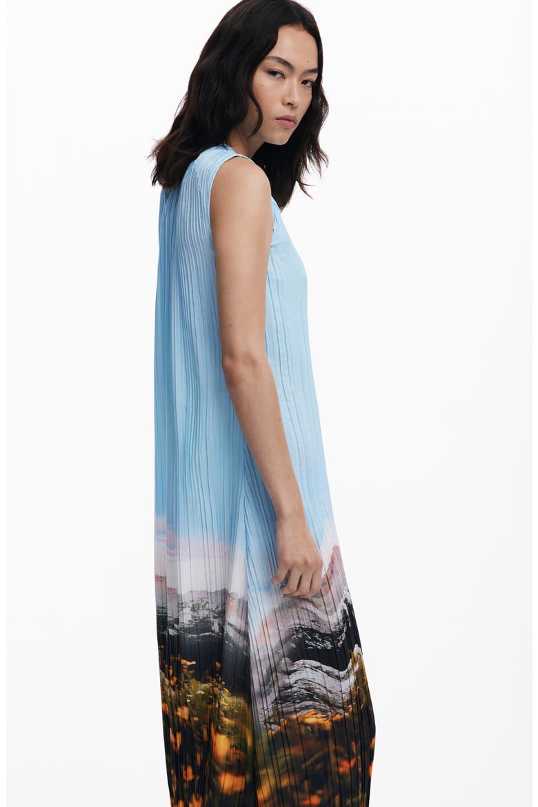 Landscape Plissé Shift Midi Dress, Alternate, color, LIGHT BLUE