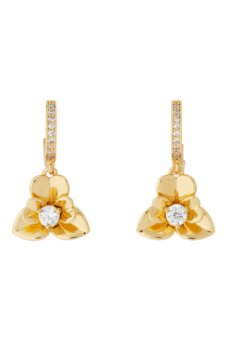 precious pansy drop huggie earrings, Main, color, GOLD.