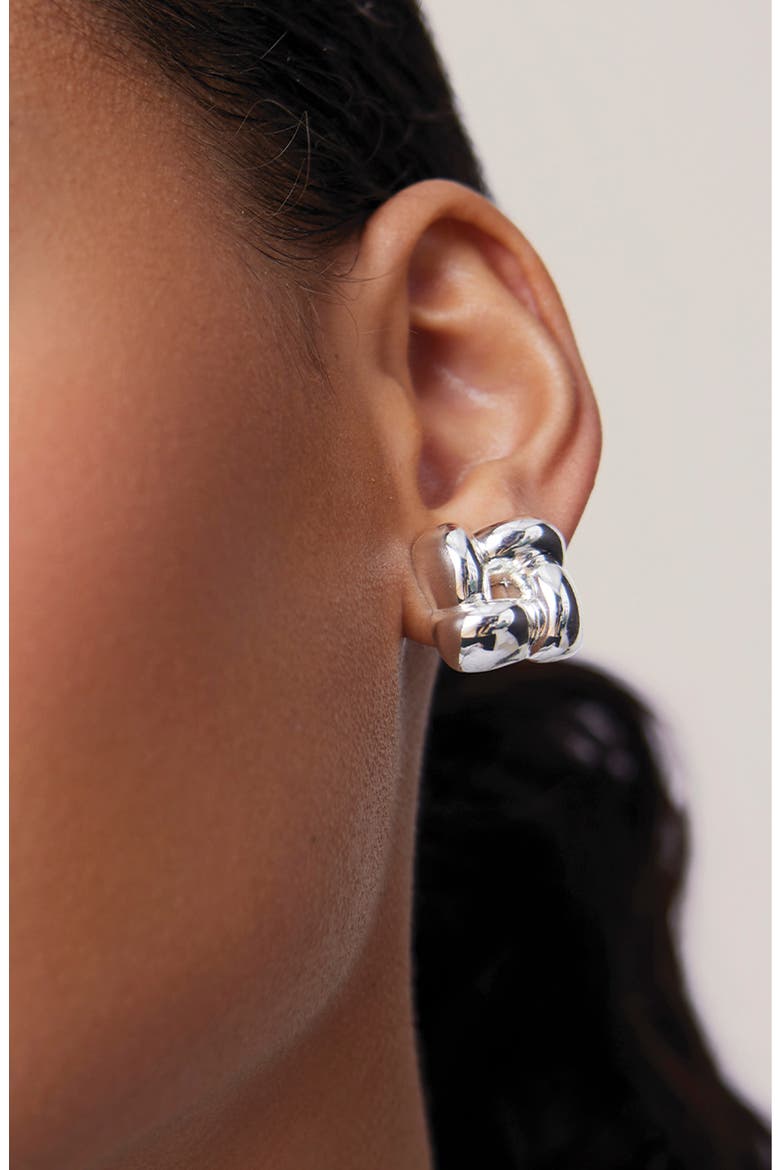 Small Woven Square Earrings, Alternate, color, HIGH POLISH SILVER