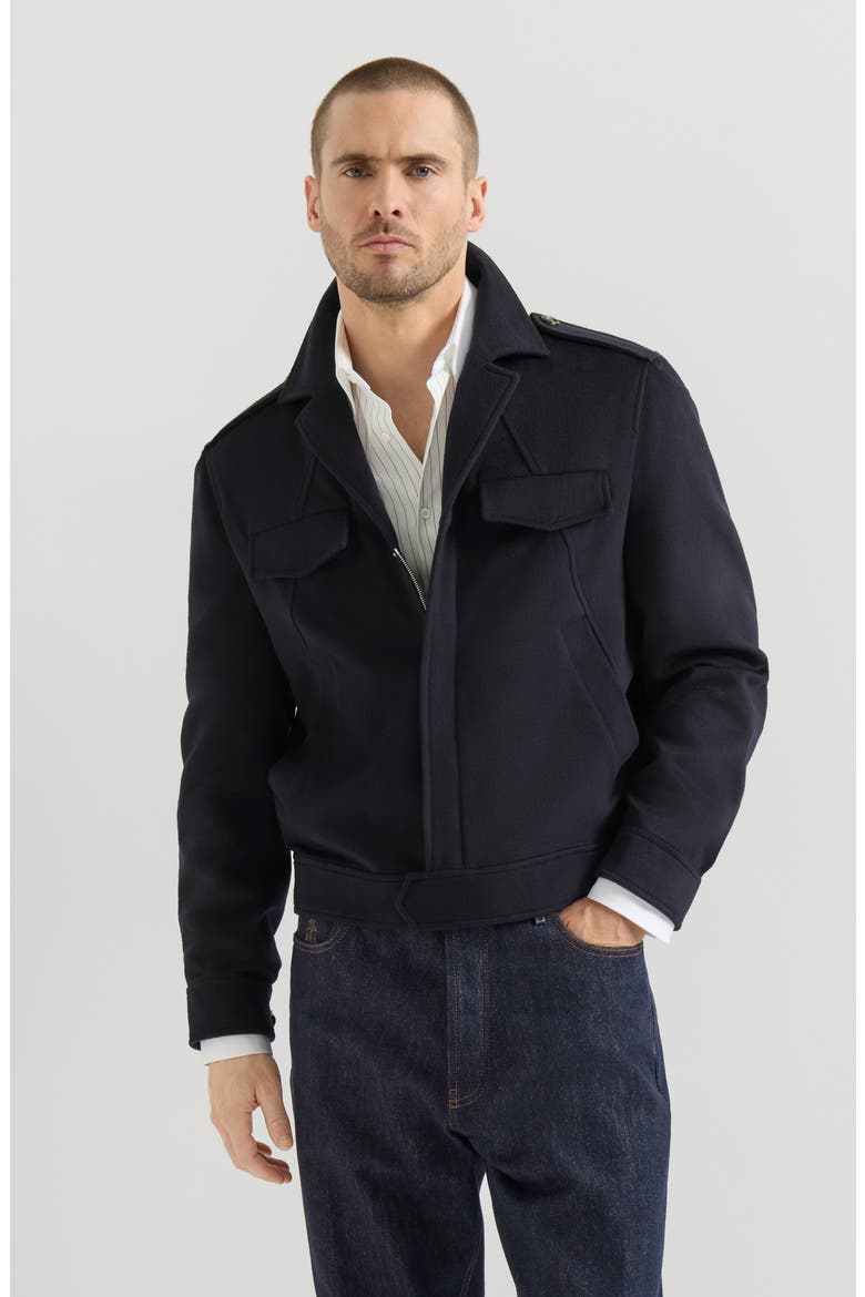 Lightweight virgin wool cloth outerwear jacket with chest pockets, Main, color, Navy Blue