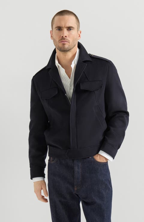 Lightweight virgin wool cloth outerwear jacket with chest pockets