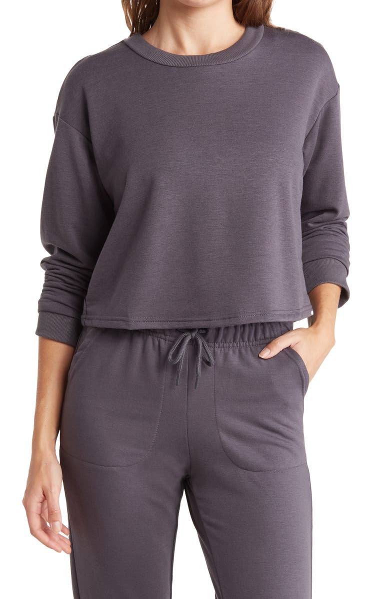 90 DEGREE BY REFLEX Terry Brushed Solid Cropped Sweatshirt, Main, color, 