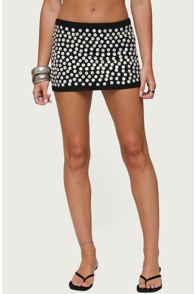 Ada Iridescent Button Knit Miniskirt, Main, color, BLACK