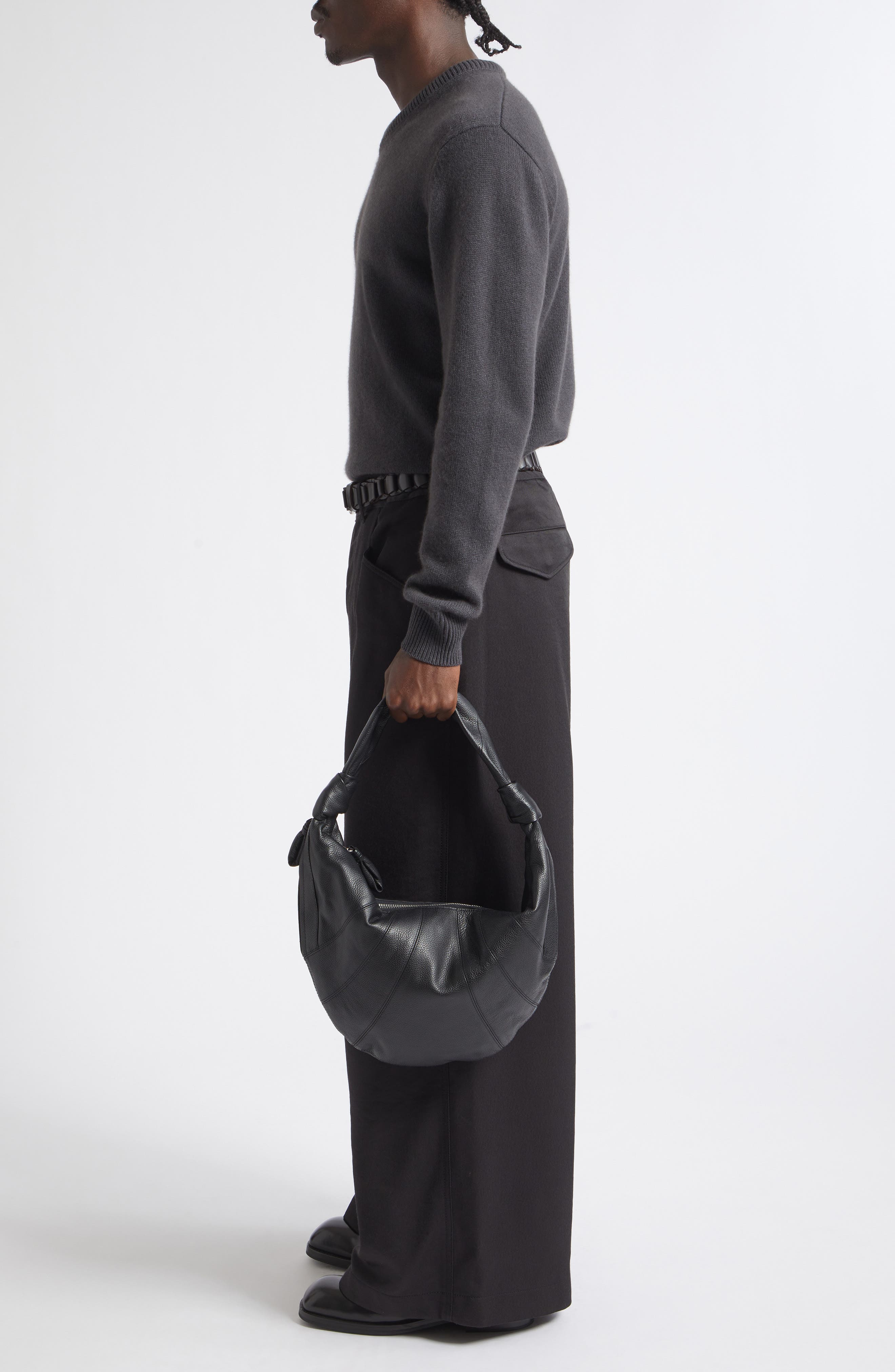Fortune Croissant Leather Shoulder Bag, Alternate, color, BLACK