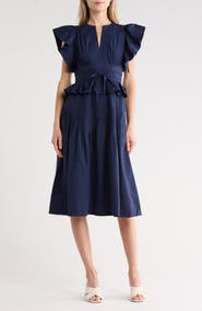 Ulla Johnson Florence Flutter Sleeve Cotton Poplin Midi Dress