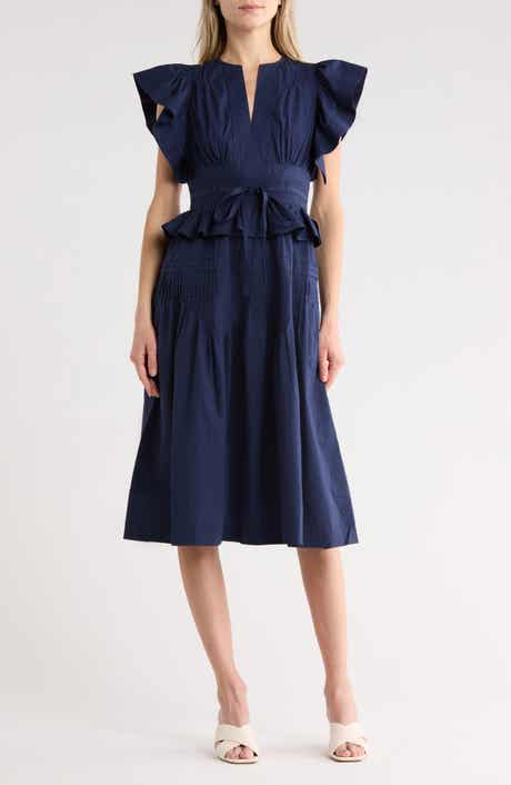 Ulla Johnson Florence Flutter Sleeve Cotton Poplin Midi Dress