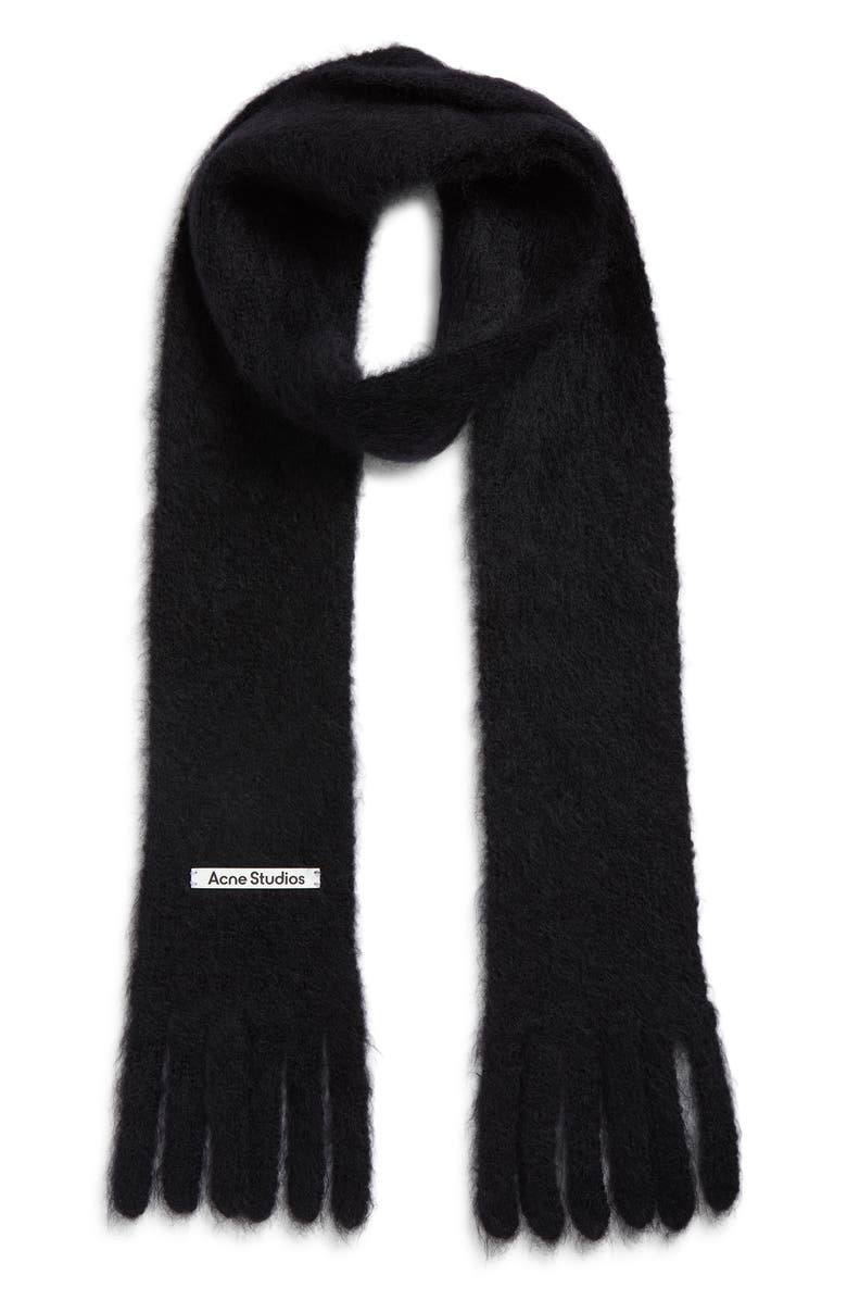Acne Studios Winter Kinna Mohair & Wool Skinny Scarf, Main, color, Black