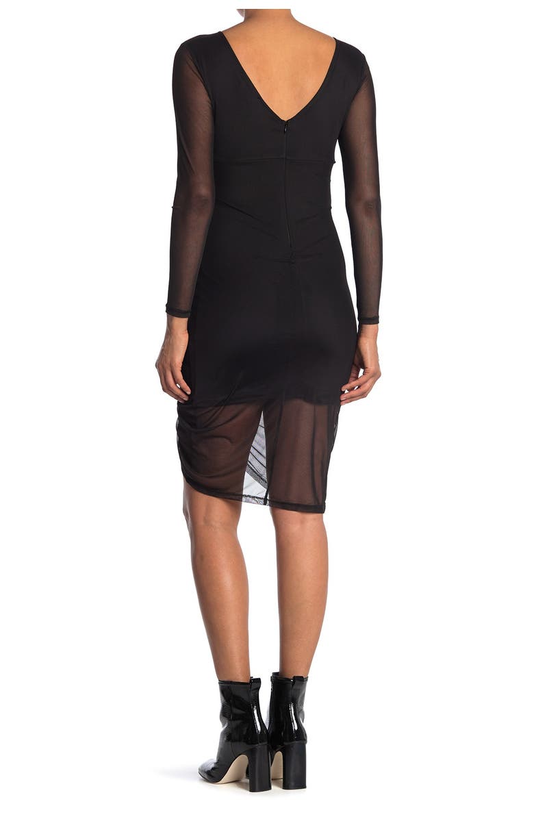 bebe Mesh Long Sleeve Side Tie Dress, Alternate, color,
