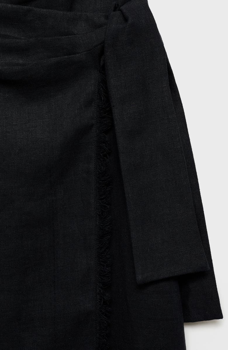 MANGO Side Tie Linen Wrap Skirt, Alternate, color, Black