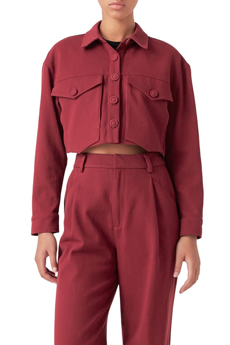 Boxy Crop Utility Shirt Jacket, Main, color, BURGUNDY
