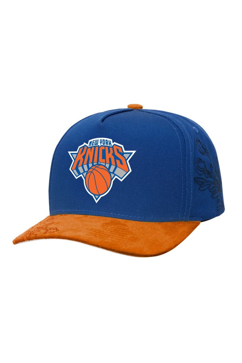 Men's Mitchell & Ness  Blue/Orange New York Knicks May Flowers Adjustable Hat, Main, color, Blue