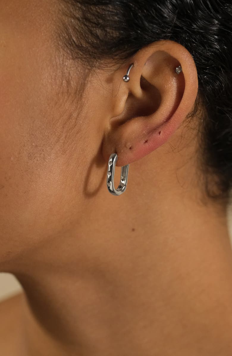 Sterling Forever Casey Cubic Zirconia Rectangular Hoop Earrings, Alternate, color, 