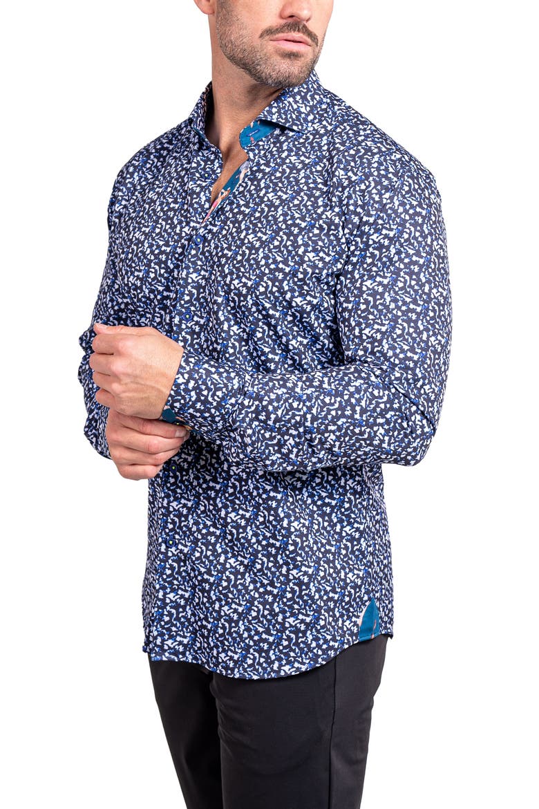 Einstein Stretch Ascension Contemporary Fit Button-Up Shirt, Alternate, color, BLUE