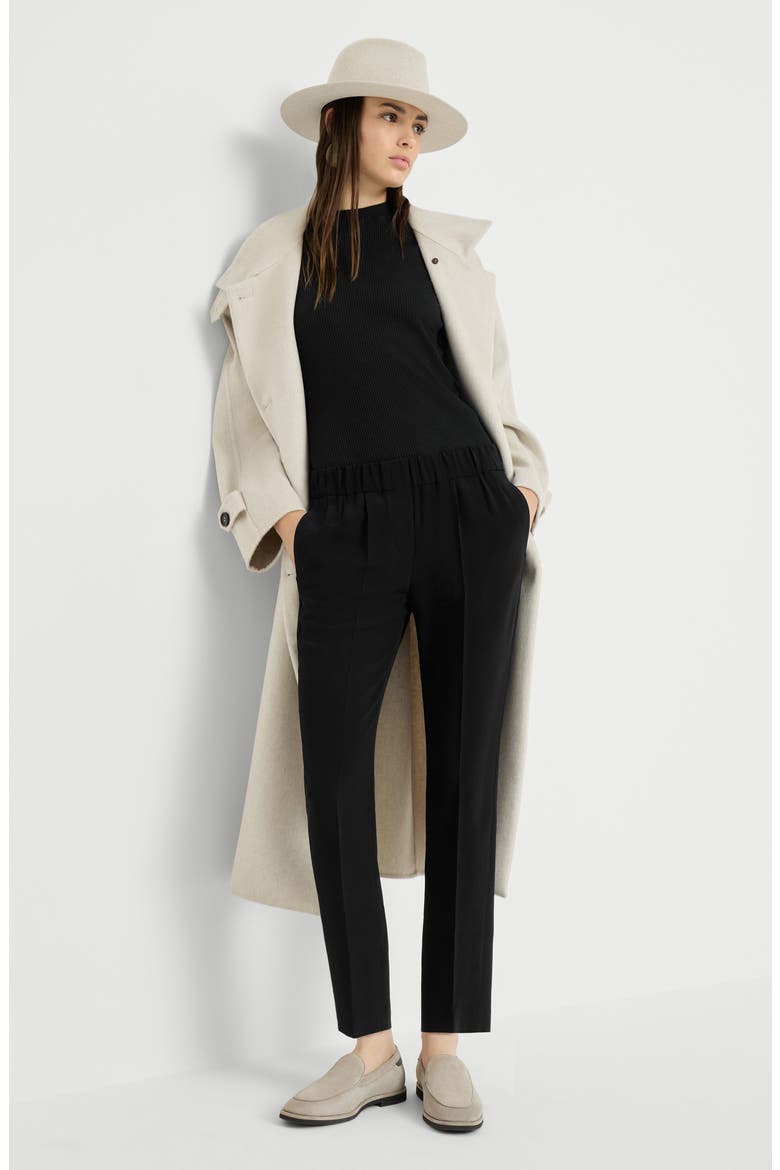 Silk and acetate crêpe cady tailored jogger trousers, Alternate, color, Black