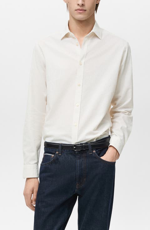 Regular Fit Stripe Seersucker Button-Up Shirt