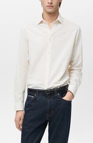 MANGO Regular Fit Stripe Seersucker Button-Up Shirt