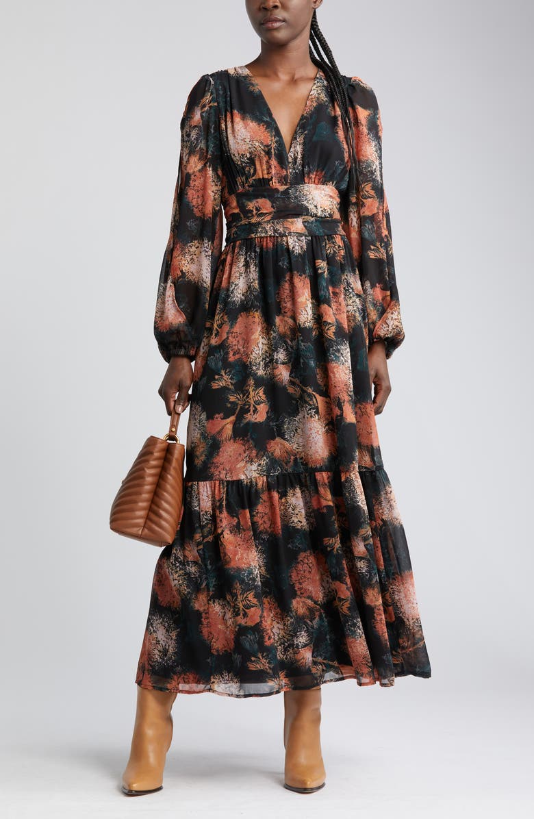 Chelsea28 Split Long Sleeve Tiered Dress, Main, color, 