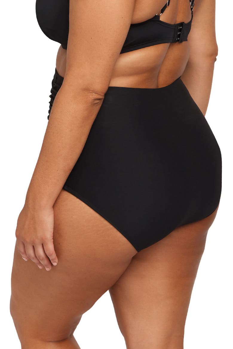 Raphael Ruched High Waist Bikini Bottoms, Alternate, color, BLACK