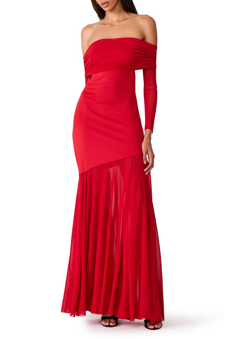 Rehna Off the Shoulder Dress, Main, color, DARK RED