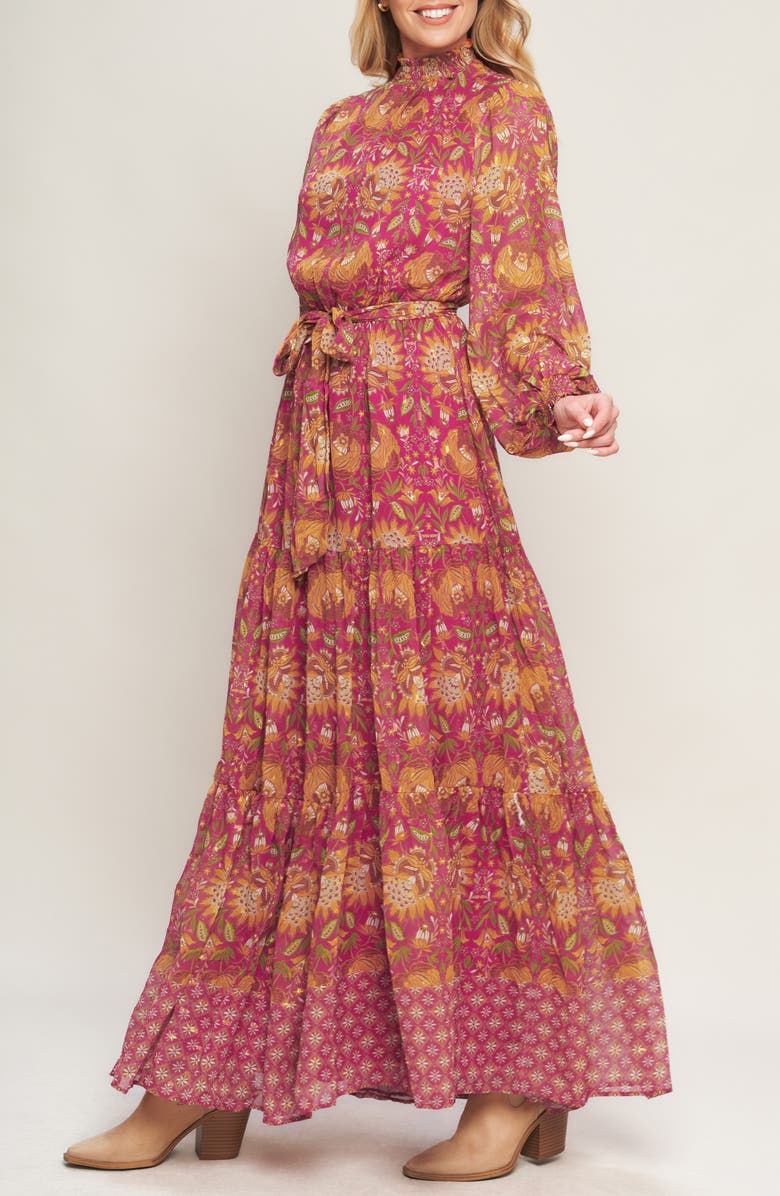 FLYING TOMATO Floral Balloon Sleeve Tiered Maxi Dress, Alternate, color,