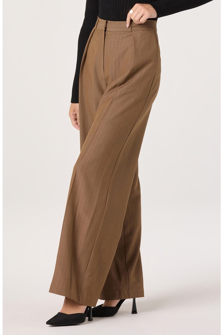 Pleated Metallic Pinstripe Pants, Alternate, color, BROWN GOLD STRIPE