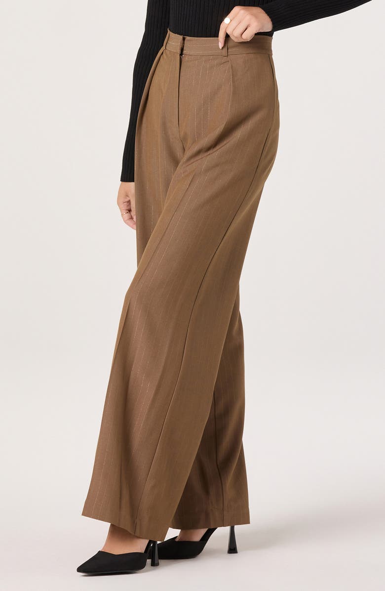 ASTR the Label Pleated Metallic Pinstripe Pants, Alternate, color, Brown Gold Stripe
