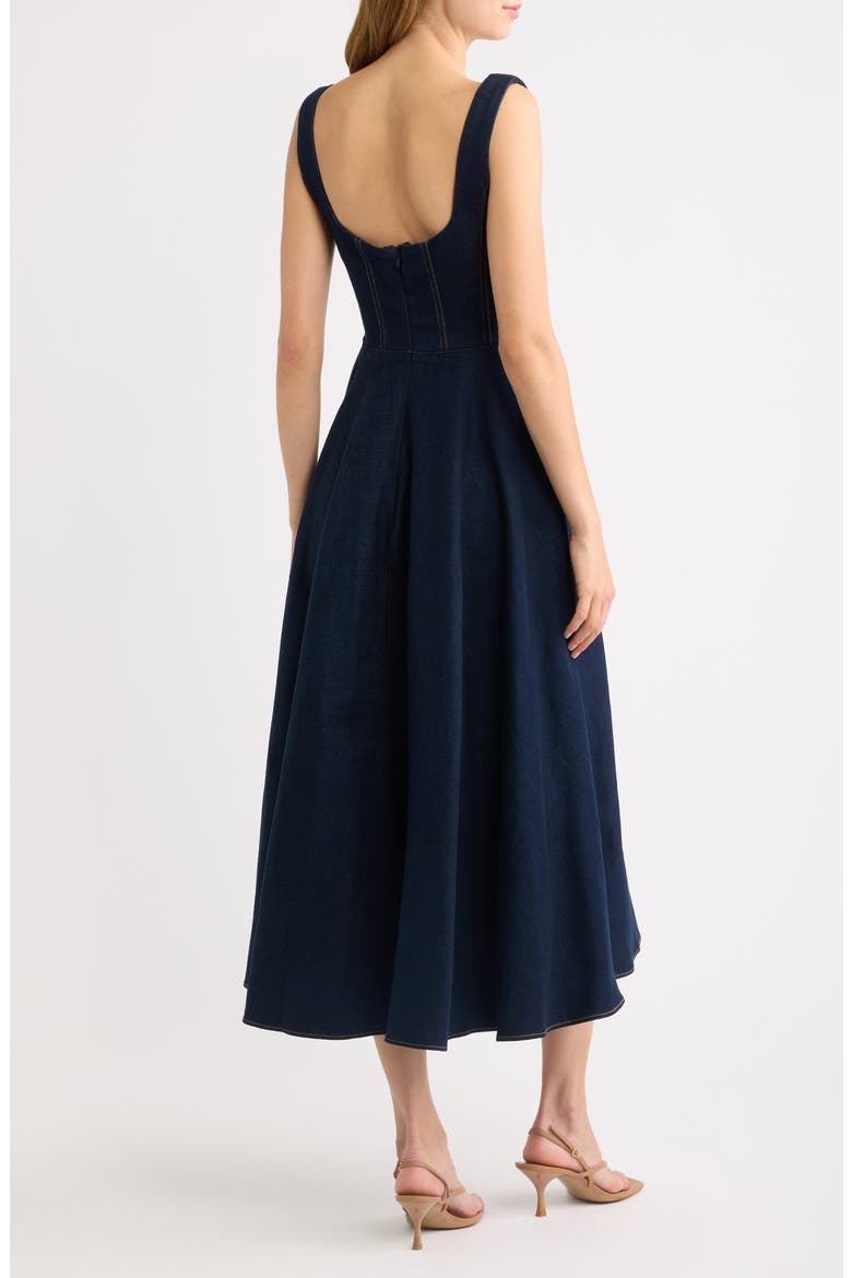 Square Neck Cotton Blend Denim Midi Dress, Alternate, color, DARK BLUE