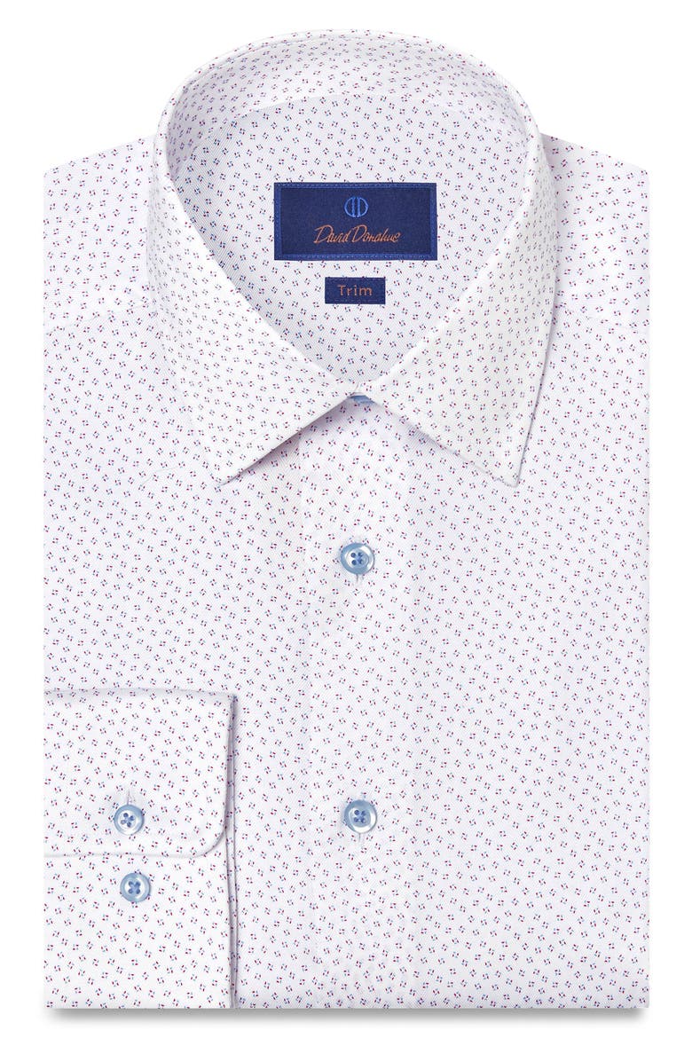 Trim Fit Neat Print Cotton Dress Shirt, Main, color, WHITE/ BERRY