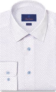 David Donahue Trim Fit Neat Print Cotton Dress Shirt