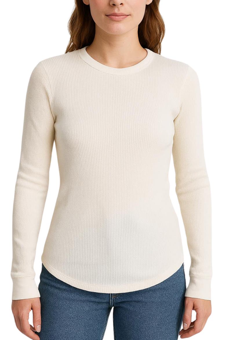 Women's Waffle Long Sleeve Thermal Crew, Main, color, Eggnog