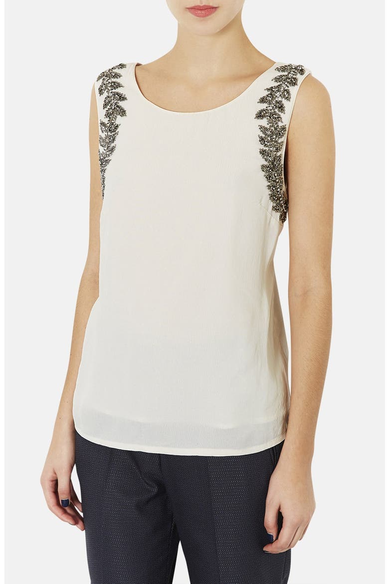 Beaded Cutout Tank, Main, color, CREAM