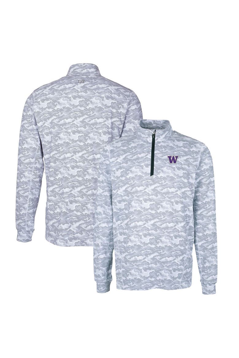 Men's Cutter & Buck Charcoal Washington Huskies Big & Tall Traverse Camo Print Stretch Quarter-Zip Pullover Top, Main, color, Charcoal