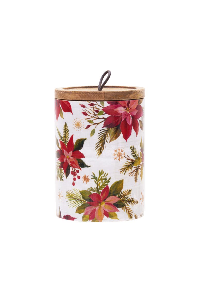Poinsettia Xmas Mango Wood Canister Lg, Main, color, Red