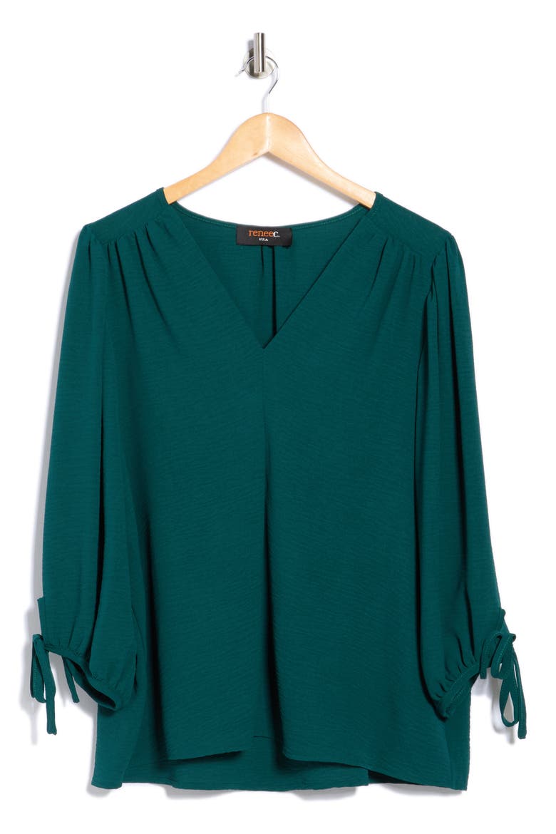 V-Neck Long Sleeve Top, Alternate, color, HUNTER GREEN