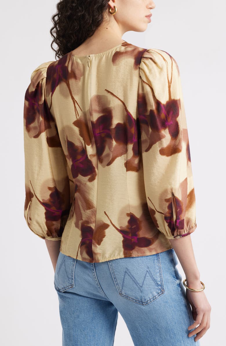 Nordstrom Print Blouson Sleeve Top, Alternate, color, Yellow- Tan Dancing Poppy