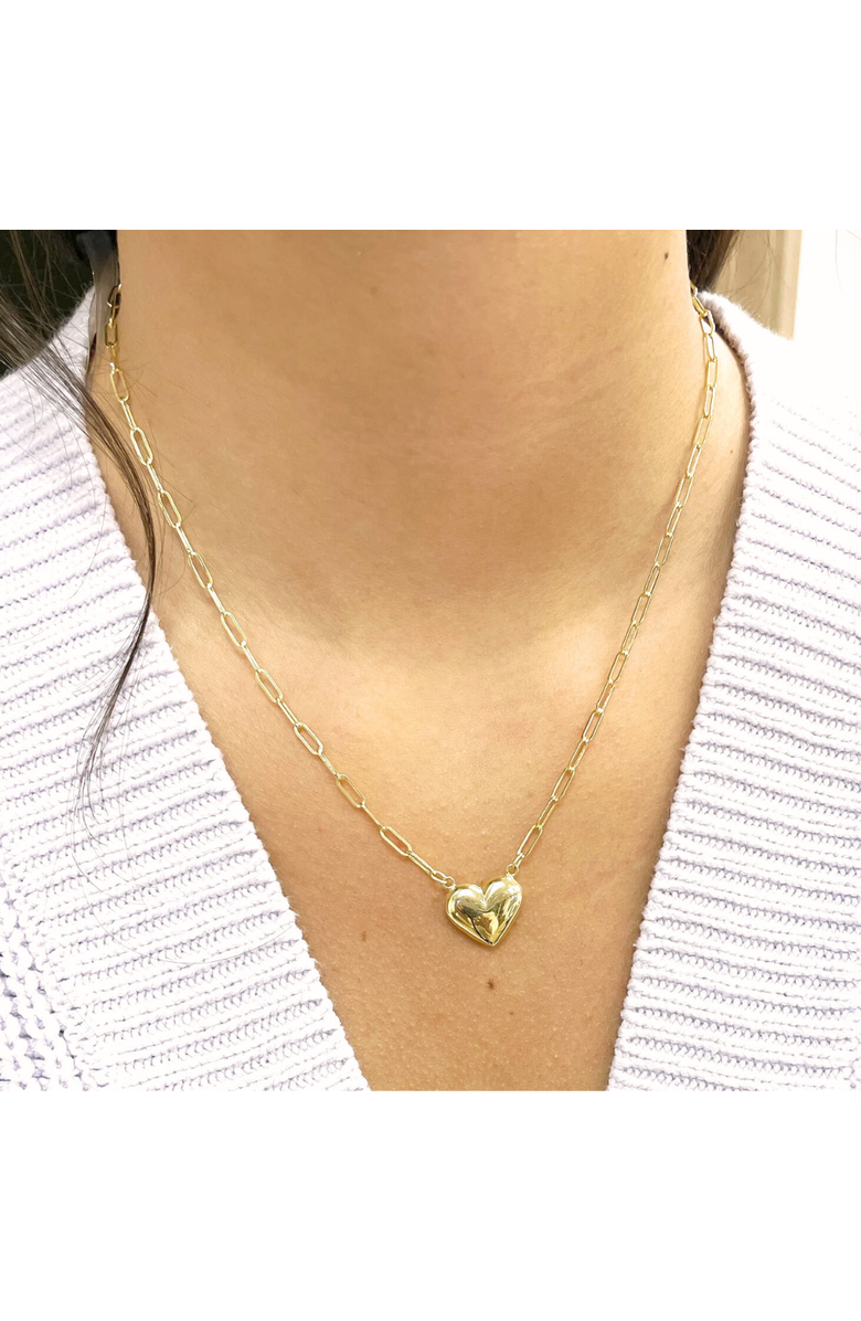 The Lovery Fine Jewelry Puffy Gold Paperclip Heart Necklace, Alternate, color,