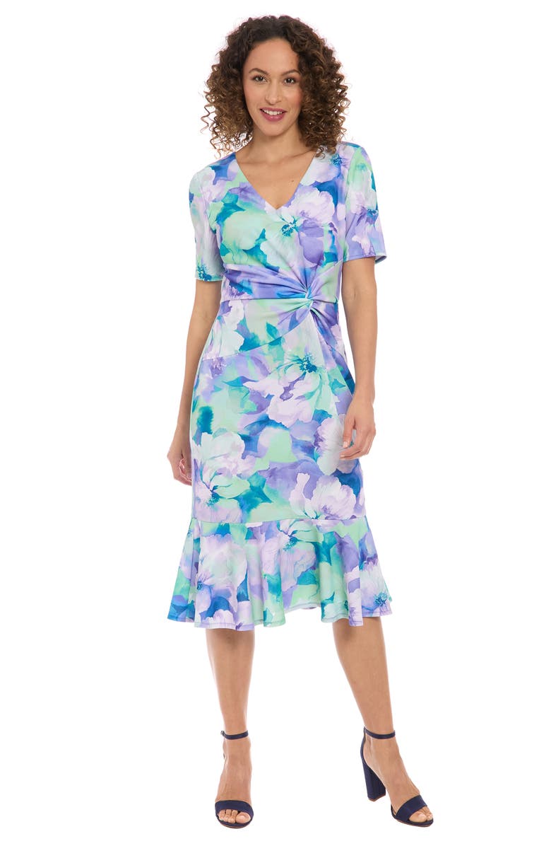 London Times Floral Print Flounce Hem Dress, Alternate, color, 