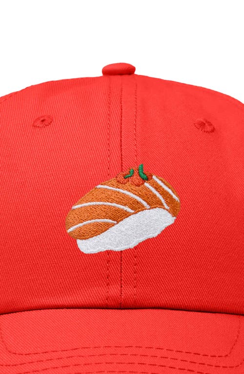 Dalix Salmon Sushi Embroidered Dad Cap In Red